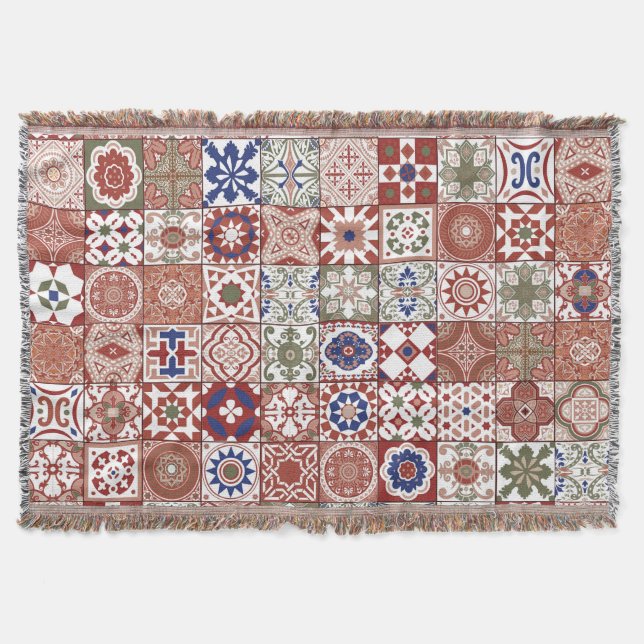 Manta Baldosa marroquí - burdeos y azul (Anverso)