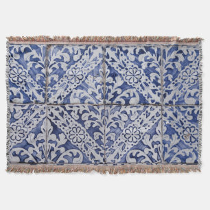 Manta Baldosas portuguesas - Azulejo Floral azul y blanc