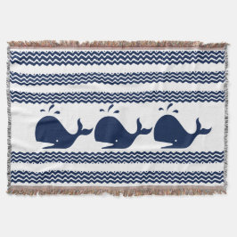 Manta Ballenas y olas Personalizado azul y blanco