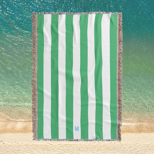 Manta Banda verde de cabana y monograma azul personaliza (Subido por el creador)