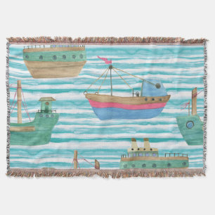 Manta Bandas De Barco: Patrón De Pintura De Acuarela.