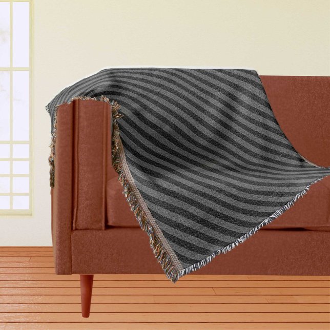 Manta Bandas diagonales negras y grises (Black and Gray Diagonal Stripes Throw Blanket)