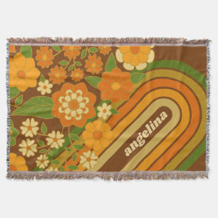 Manta Bandas retro y flores funky con nombre personaliza