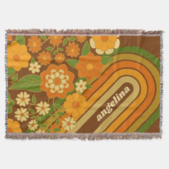 Manta Bandas retro y flores funky con nombre personaliza (Anverso)