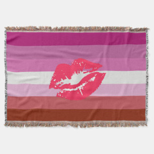 Manta Bandera de Orgullo Lesbiana con Lápiz Labial