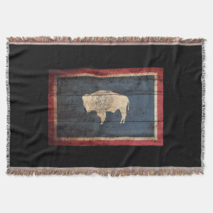 Manta Bandera del estado de Wyoming en grano de madera