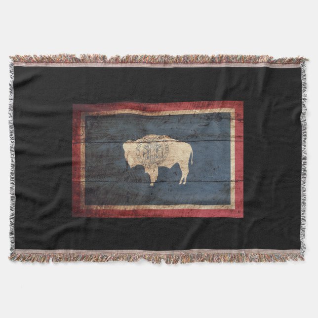 Manta Bandera del estado de Wyoming en grano de madera (Anverso)