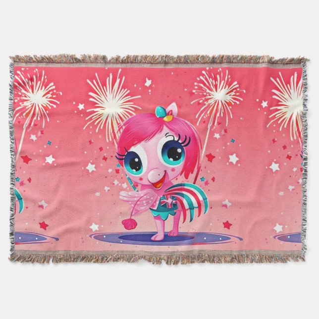 Manta Bandera estadounidense con Personalizado Flamingo- (Anverso)