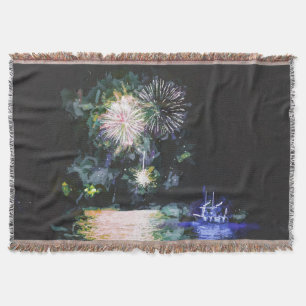 Manta Barco de fuegos artificiales Artsy Watercolor Ocea