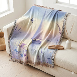 Manta Barco de Vela Pastel Paisaje Costero de Ensueño