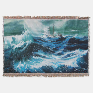 Manta Barco en el mar en tormenta, Náutica, azul marino