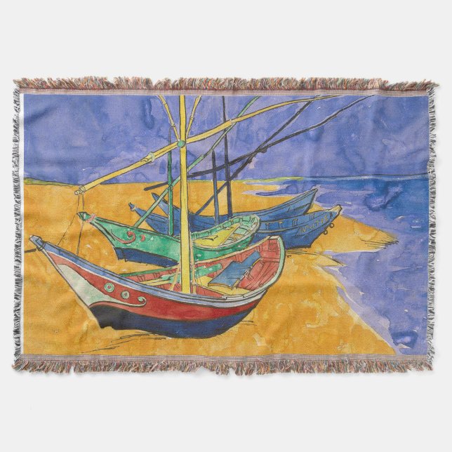 Manta Barcos de Van Gogh Impresionismo Playa (Anverso)