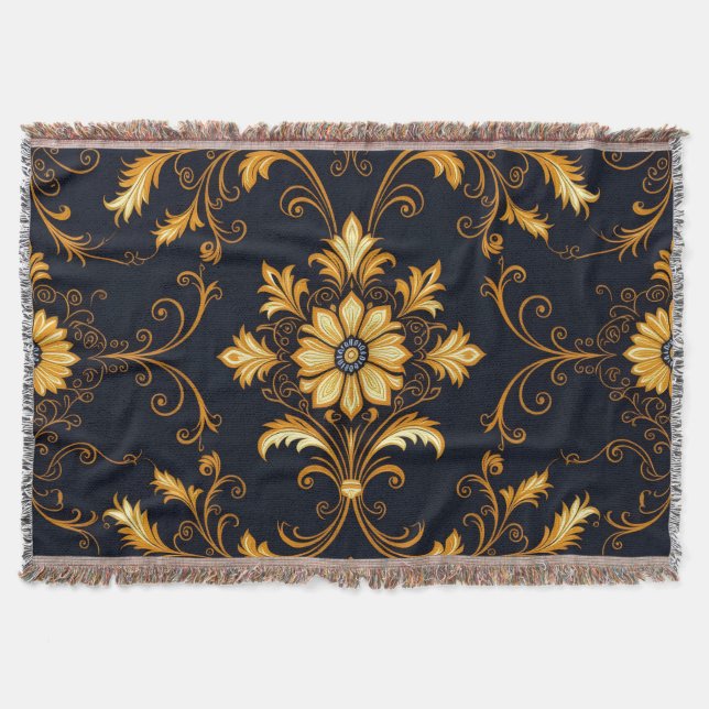 Manta "Barockes Ornament-Muster in Gold und Schwarz" Dec (Anverso)