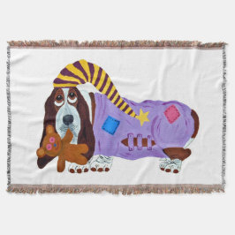 Manta Basset Hound in PJs with teddy bear