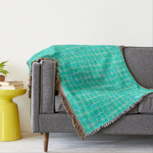 Manta Batik tribal - aqua y turquesa con blanco