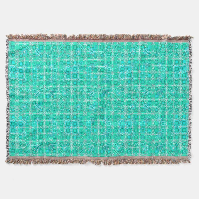 Manta Batik tribal - aqua y turquesa con blanco (Anverso)