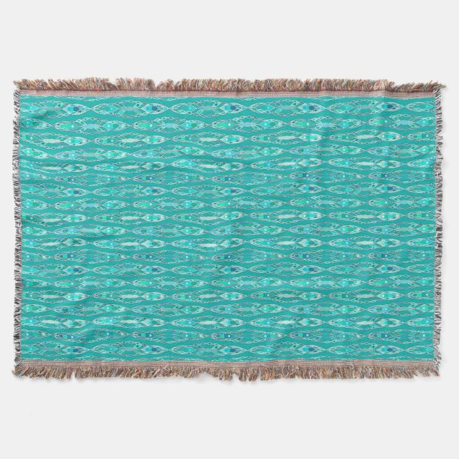 Manta Batik Tribal - Turquesa y Aquamarina (Anverso)