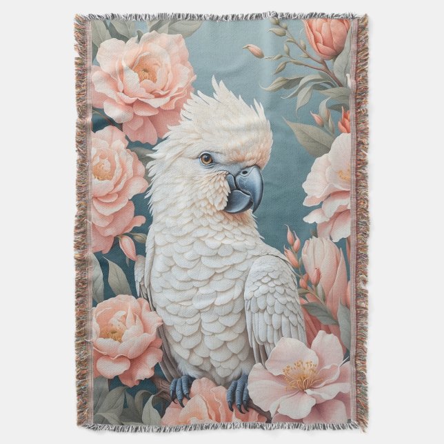 Manta Bebé lindo Cockatoo Parrot Flores suaves rosadas (Frente vertical)