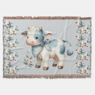 Manta Bebé Vaca de Cuadros Azules Estética Pastel de Gra