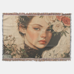 Manta Belleza iluminada por la luna - Mujer con flores y
