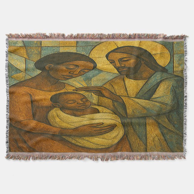 Manta Bendecido Por Jesus African-American Throw Blanket (Anverso)