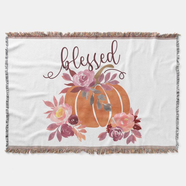 Manta Bendita - Calabaza de otoño con flores rosas (Anverso)