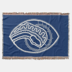 Manta Bendita Virgen María, encaje blanco, azul marino