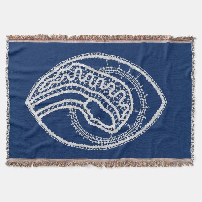 Manta Bendita Virgen María, encaje blanco, azul marino (Anverso)