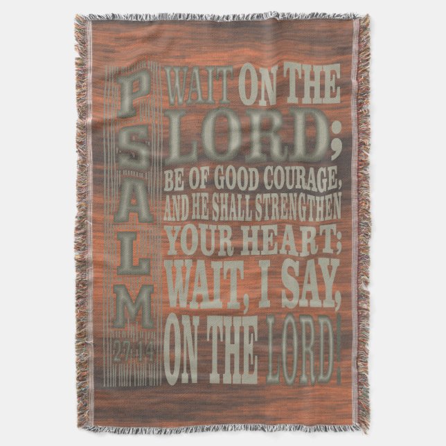 Manta Bible Verse Psalm 27;14 Wood Topped Wall Tapestry (Frente vertical)