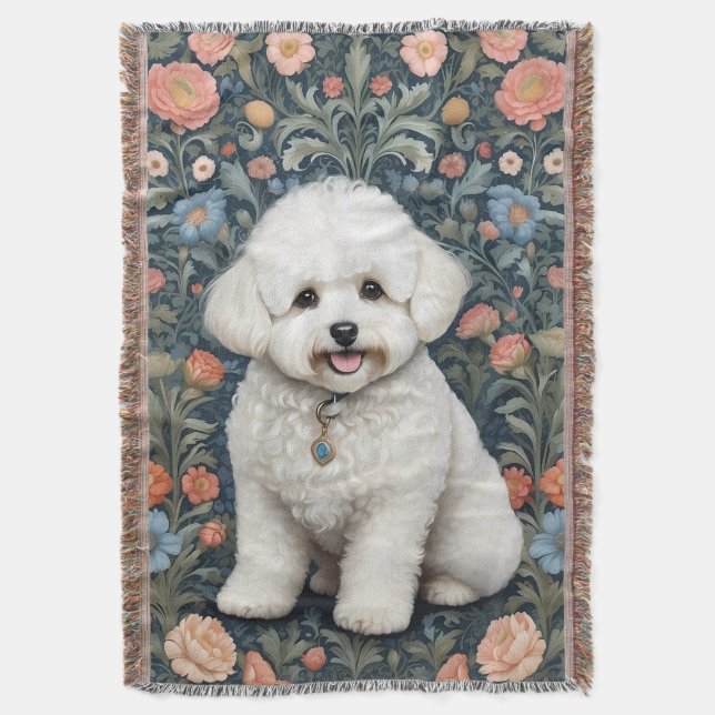 Manta Bichon Frisé William Morris inspiró la floral (Frente vertical)