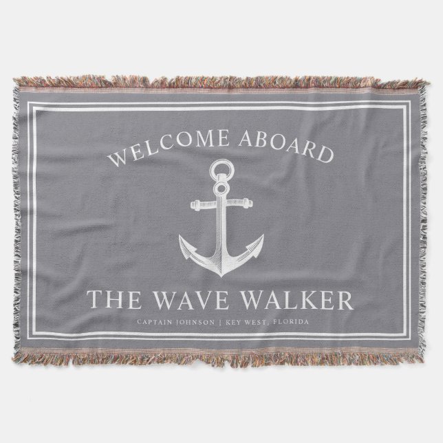 Manta Bienvenida a los barcos náuticos| Gris y blanco (Anverso)