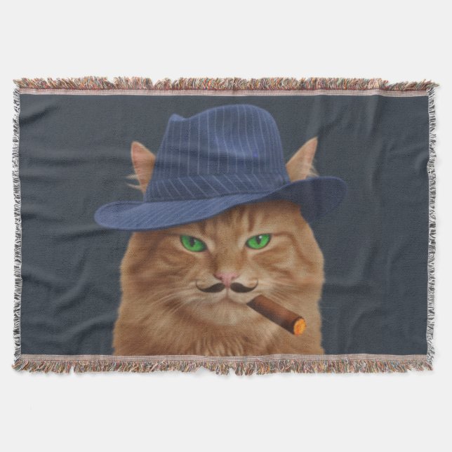 Manta Big Al "The Paw-Father" Cat Woven Throw Blanket (Anverso)