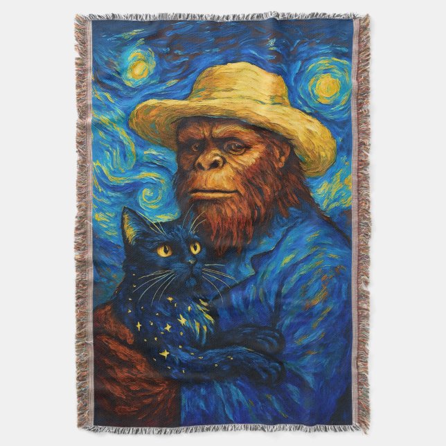 Manta Bigfoot con gato al estilo de la noche estrellada  (Frente vertical)