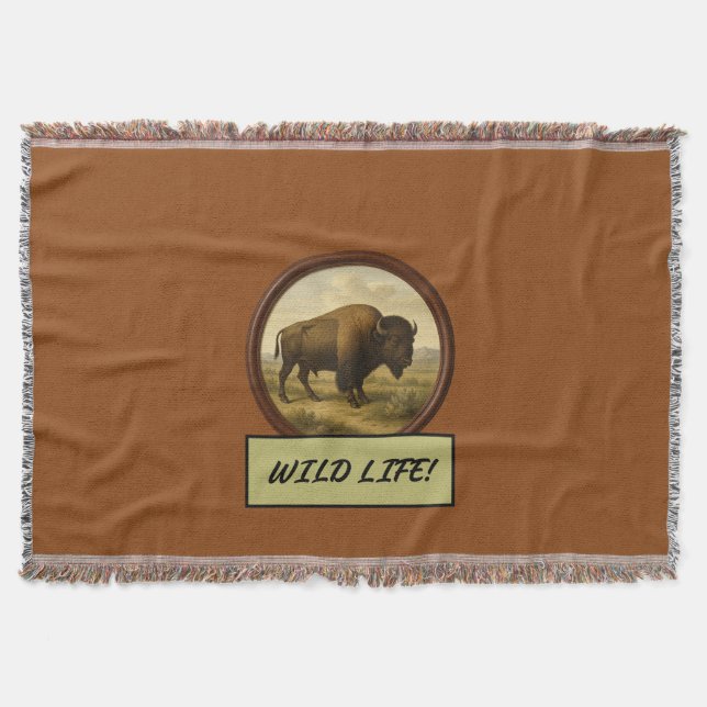 Manta Bison Saddle Brown Throw Blanket (Anverso)