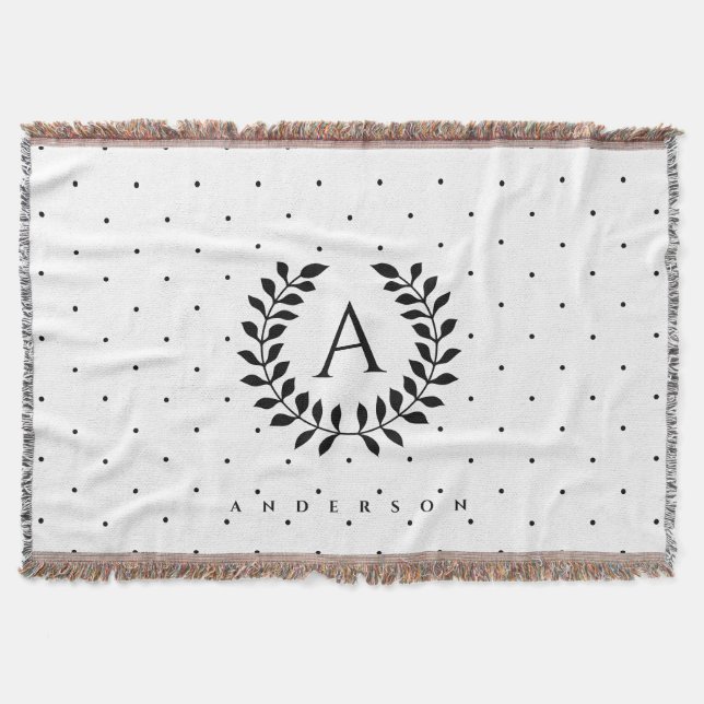 Manta Black And White Laurel Monogram Polka Dot Pattern (Anverso)
