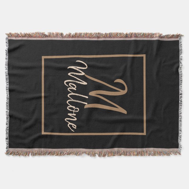 Manta Black Brown Gold Scripts Elegantes Monograma (Anverso)