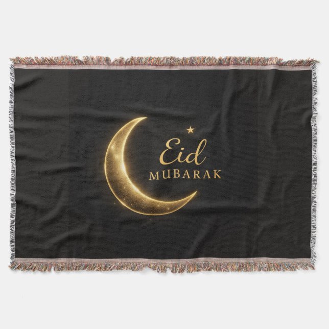 Manta Black & Gold Eid Mubarak Decorative Pillow – Ramad (Anverso)