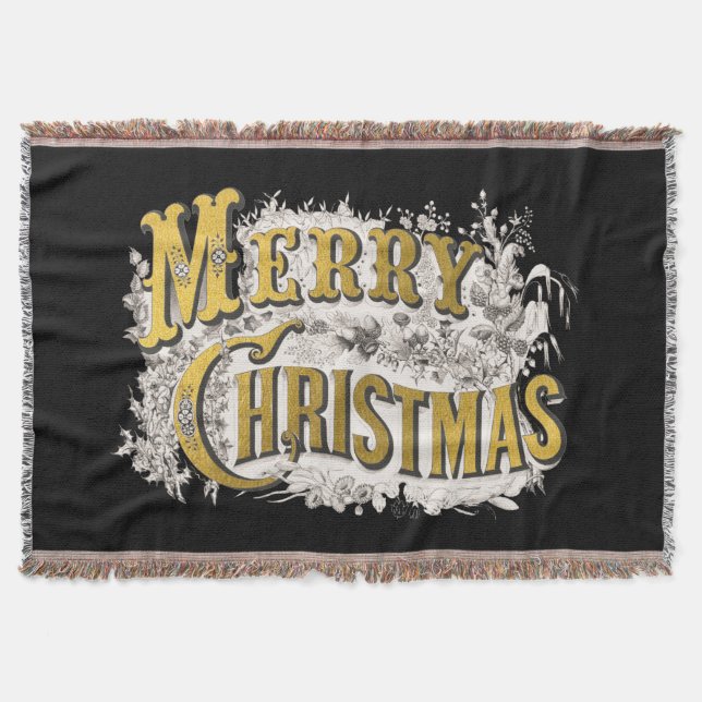 Manta Black Gold Elegant Feliz Navidad Rustic Vintage (Anverso)