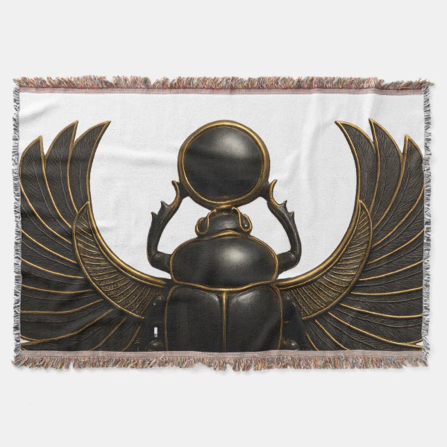 Manta Black & Gold Pharaonic Beetle Throw Blanket (Anverso)