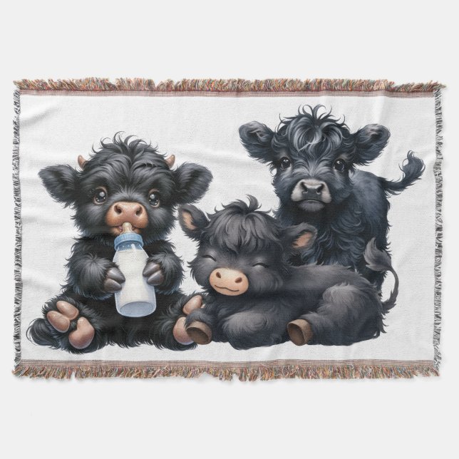 Manta Black Highland Cow Reading A Book (Anverso)