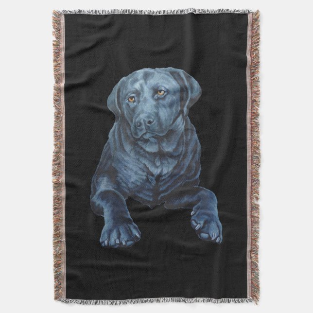 Manta Black Lab Blanket Blue Dog Art Throw Blanket (Frente vertical)