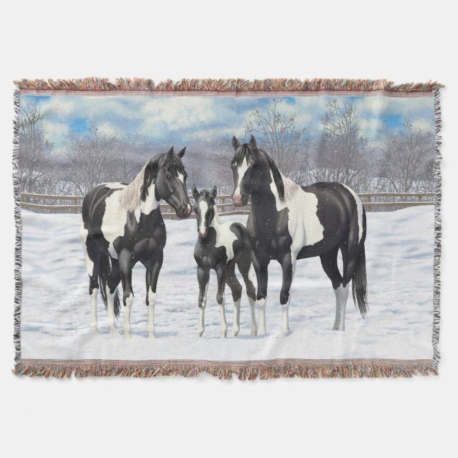 Manta Black Pinto Quarter Horse Pintando En Nieve (Anverso)