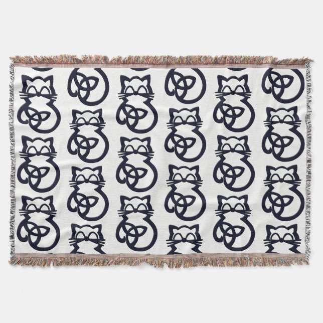 Manta Black Trinity Knot Celtic Cat Throke Blanket (Anverso)
