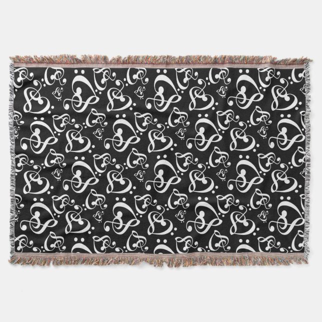 Manta Black White Music Notes Bass Treble Clef Hearts (Anverso)