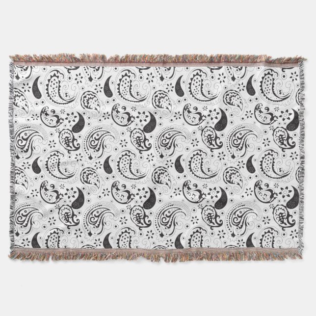 Manta Black & White Paisley Pattern –Elegant Textile Art (Anverso)