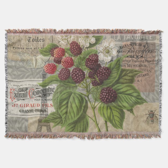 Manta Blackberries Floral Jardín Flor Mariposa Arte (Anverso)