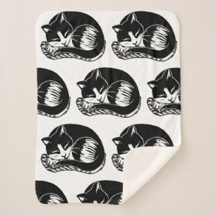 Manta blanca de Sherpa del negro de los gatos del