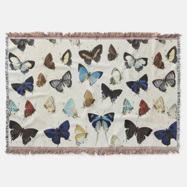 Manta BLANCO NEGRO BLANCO AZUL BUTTERFLIES Belleza Natur (Anverso)