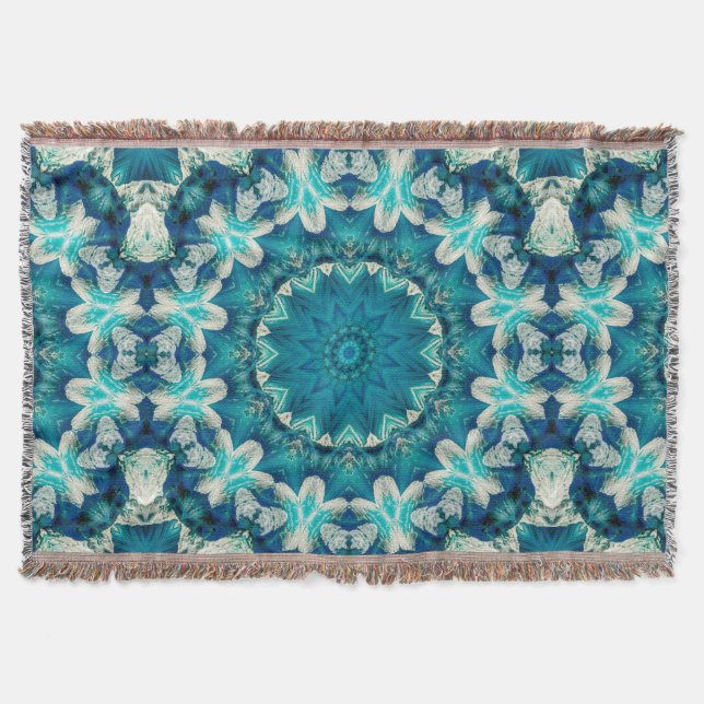 Manta Blue Aqua Mandala Rosette Retro Hippie (Anverso)