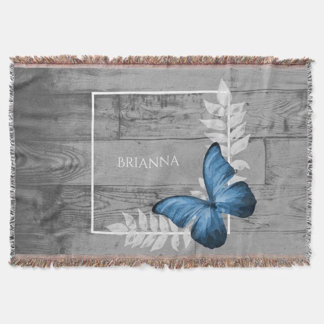 Manta Blue Butterfly Rústico Personalizado Throw Blanket (Anverso)